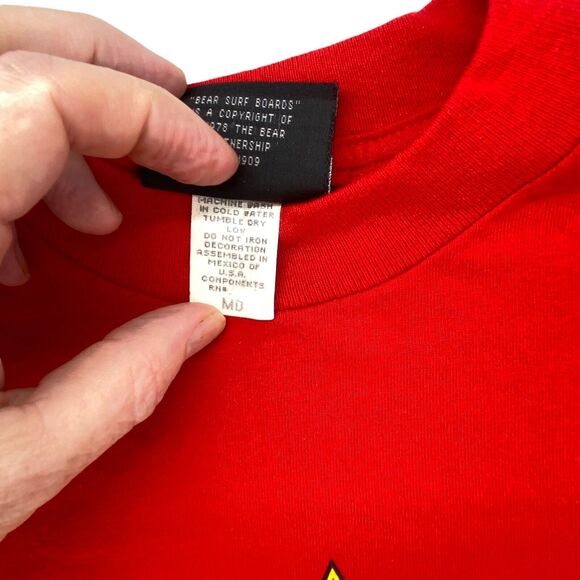 Bear Surfboards Logo Shirt Men Medium Vintage 1990's Surf Wave Graphic Red - Picture 5 of 10